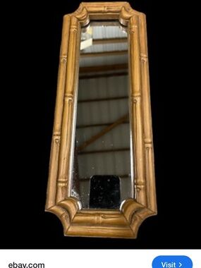 Bamboo-Style Carved Wood Wall Mirror in Warm Honey Brown